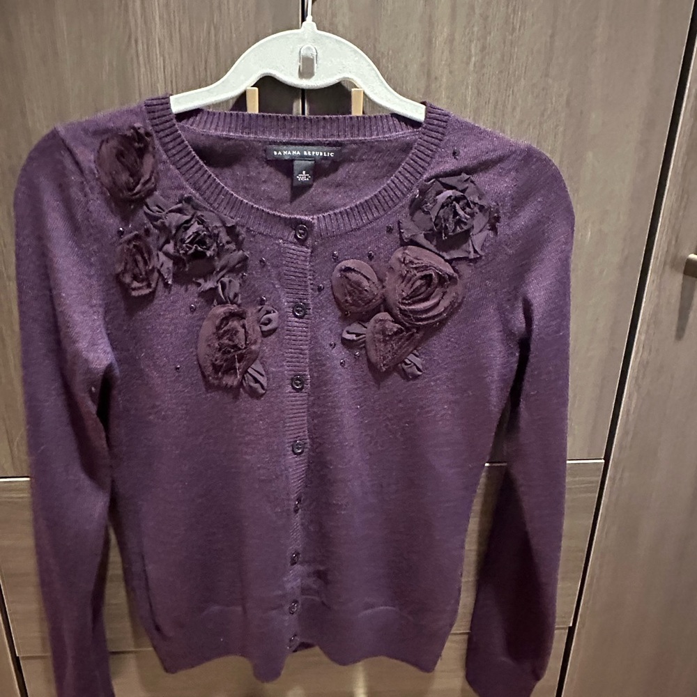 Banana Republic Deep Purple Cardigan with Floral Details